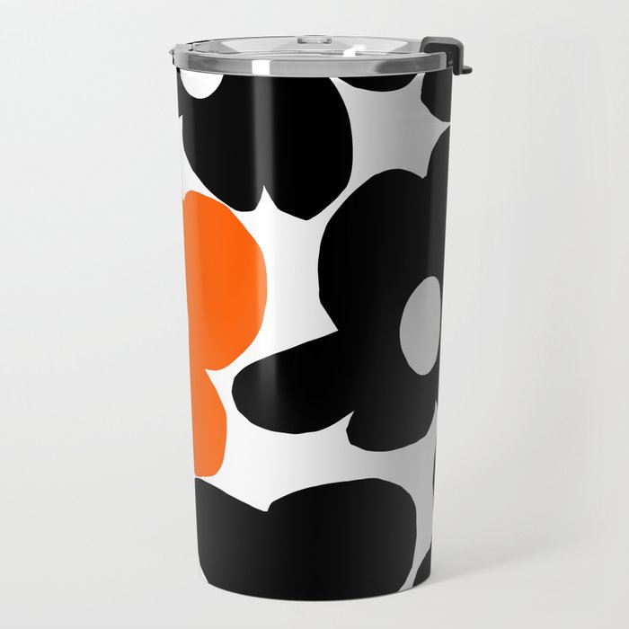 Large Orange and Black Retro Flowers White Background #decor #society6 #buyart Travel Mug Gallery Image 2