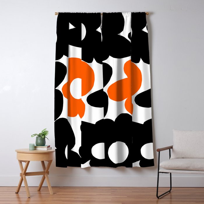 Large Orange and Black Retro Flowers White Background #decor #society6 #buyart Window Curtain Gallery Image 5