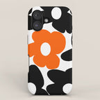 Large Orange and Black Retro Flowers White Background #decor #society6 #buyart iPhone Case Gallery Image 1