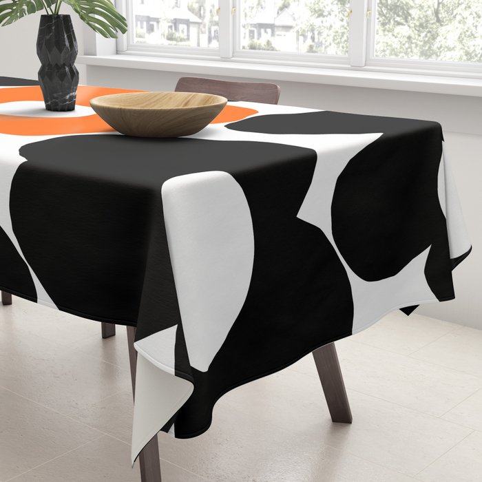 Large Orange and Black Retro Flowers White Background #decor #society6 #buyart Tablecloth Gallery Image 3