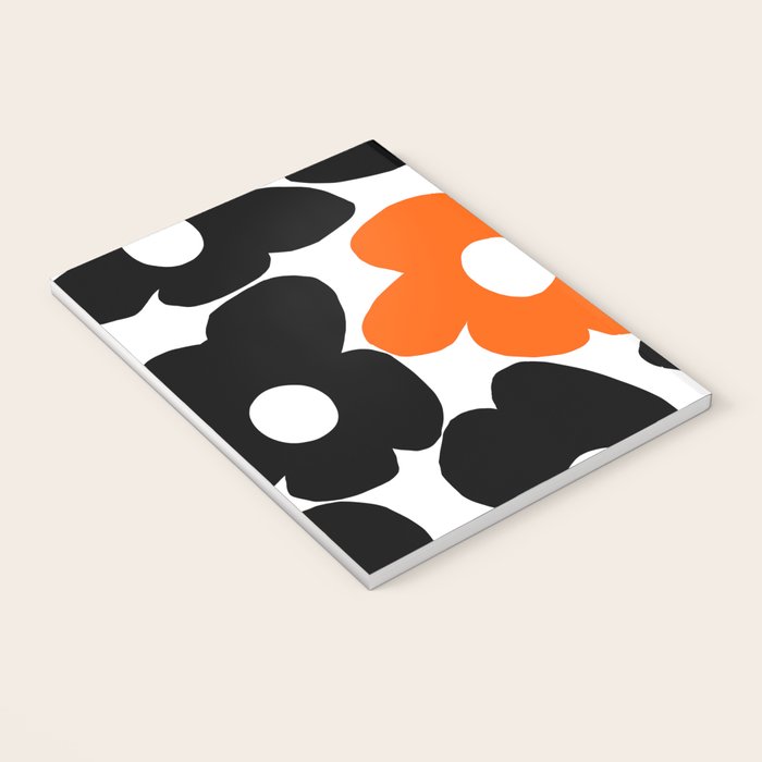 Large Orange and Black Retro Flowers White Background #decor #society6 #buyart Notebook Gallery Image 3