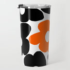 Large Orange and Black Retro Flowers White Background #decor #society6 #buyart Travel Mug Gallery Image 3
