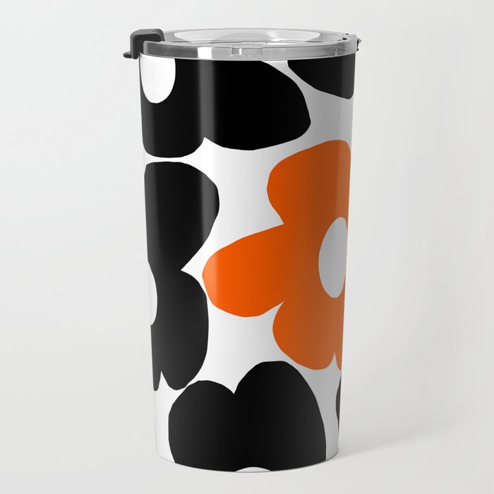 Large Orange and Black Retro Flowers White Background #decor #society6 #buyart Travel Mug Gallery Image 3