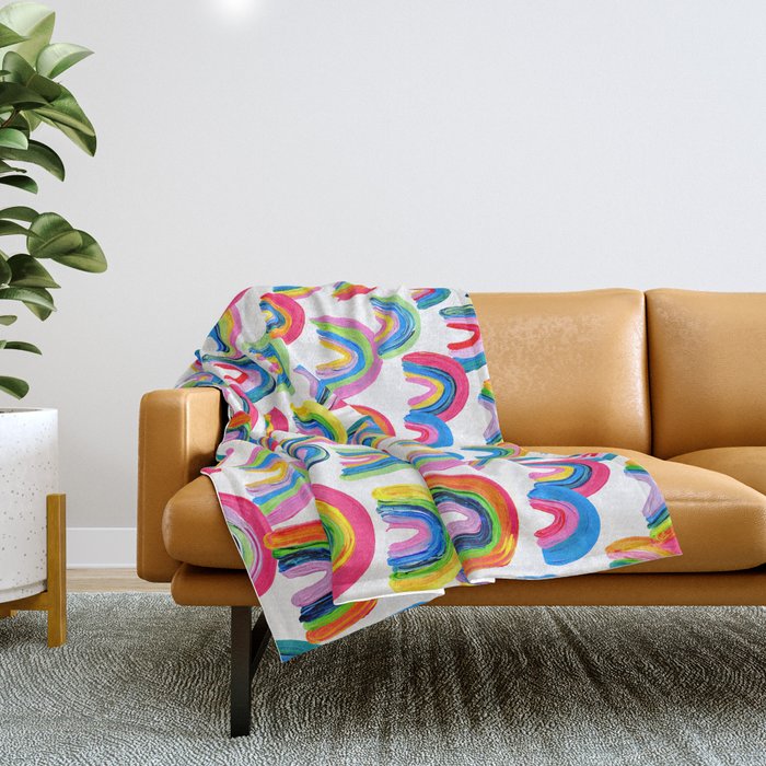 Abstract Rainbow Arcs - White Palette Throw Blanket Gallery Image 1