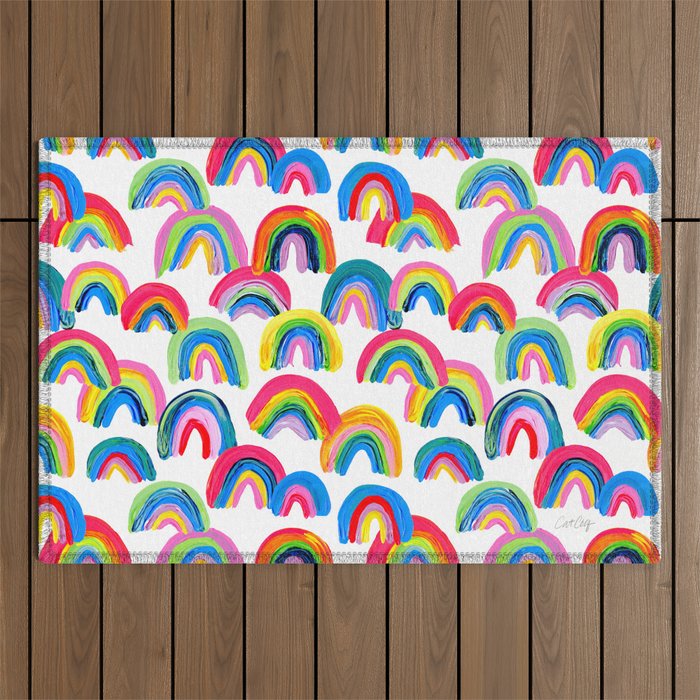 Abstract Rainbow Arcs - White Palette Outdoor Rug Gallery Image 1