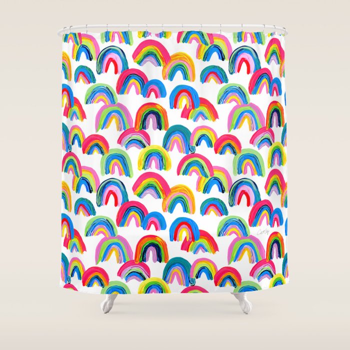 Abstract Rainbow Arcs - White Palette Shower Curtain Gallery Image 1