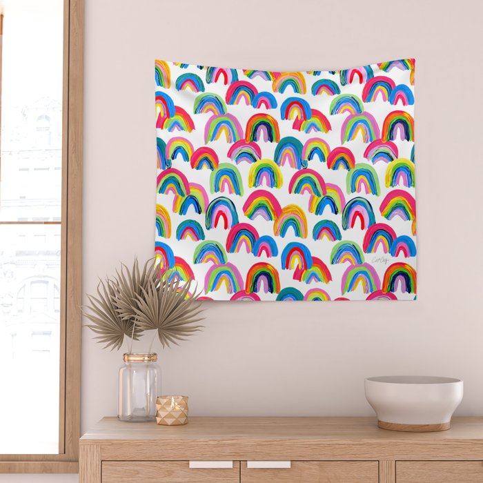 Abstract Rainbow Arcs - White Palette Wall Tapestry Gallery Image 2
