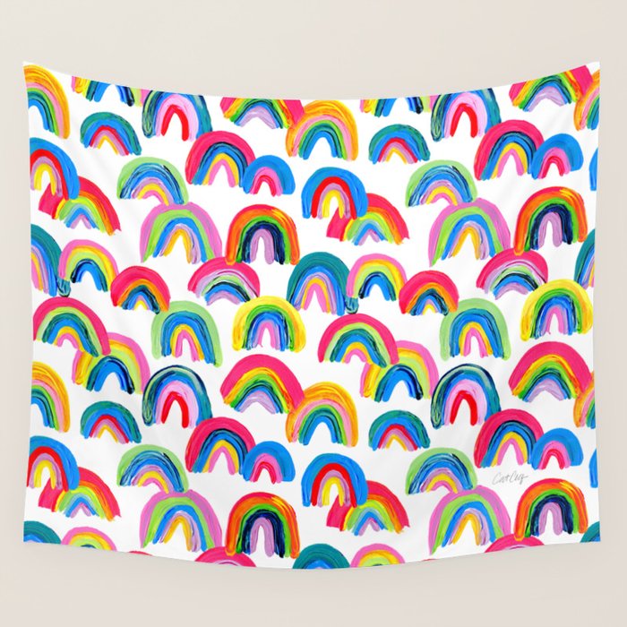 Abstract Rainbow Arcs - White Palette Wall Tapestry Gallery Image 4