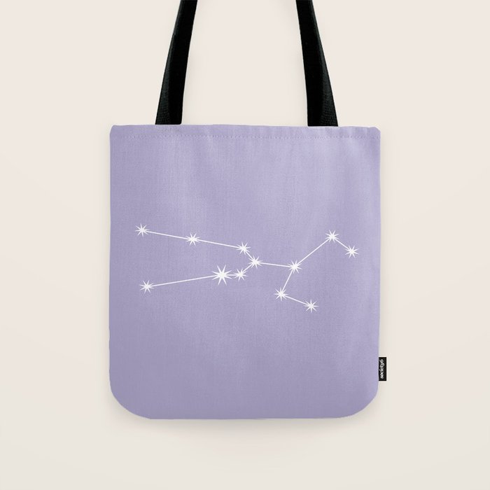 Taurus Zodiac Star Constellation Line Art Pastel Lavender Tote Bag Gallery Image 1