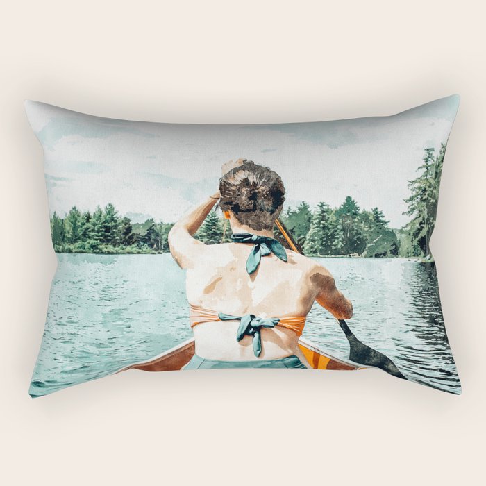 Row Your Own Boat | Woman Empowerment Confidence Painting | Positive Growth Mindset Boho Adventure  Rectangular Pillow Gallery Image 2