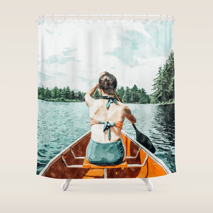Row Your Own Boat | Woman Empowerment Confidence Painting | Positive Growth Mindset Boho Adventure  Shower Curtain Gallery Image 1