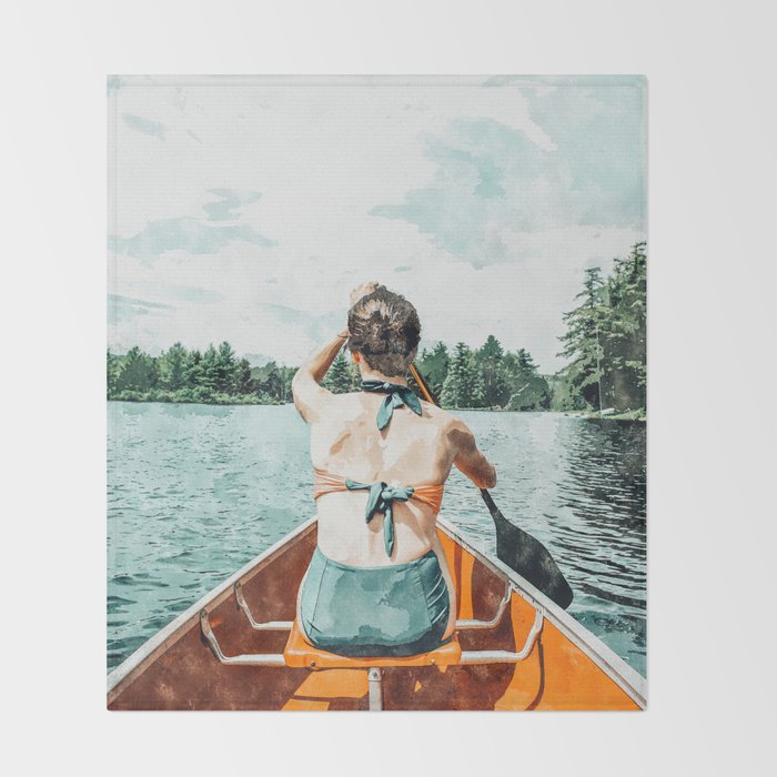 Row Your Own Boat | Woman Empowerment Confidence Painting | Positive Growth Mindset Boho Adventure  Throw Blanket Gallery Image 2