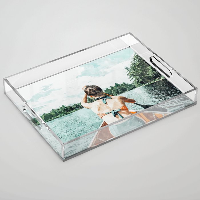Row Your Own Boat | Woman Empowerment Confidence Painting | Positive Growth Mindset Boho Adventure  Acrylic Tray Gallery Image 1