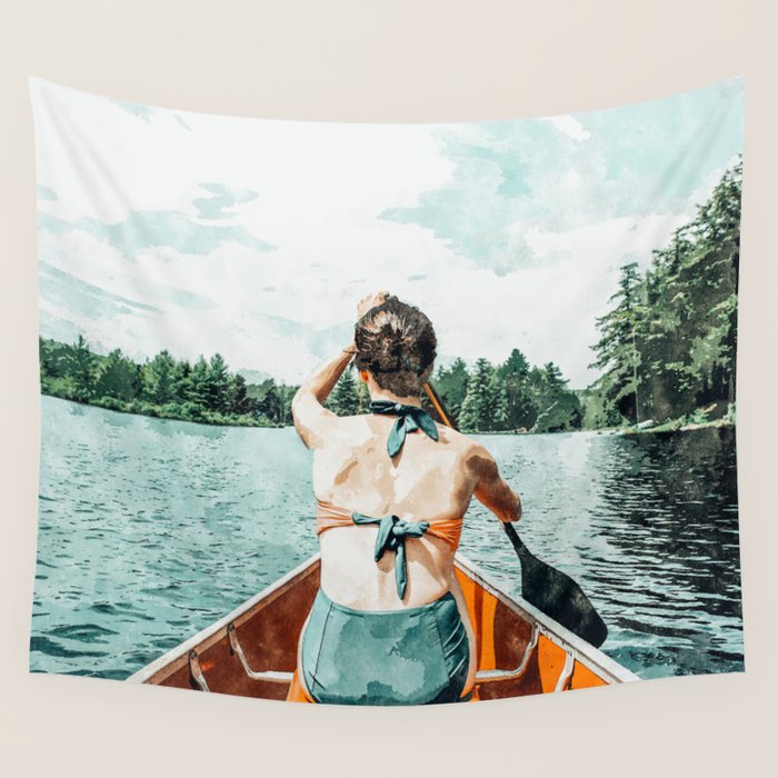 Row Your Own Boat | Woman Empowerment Confidence Painting | Positive Growth Mindset Boho Adventure  Wall Tapestry Gallery Image 1
