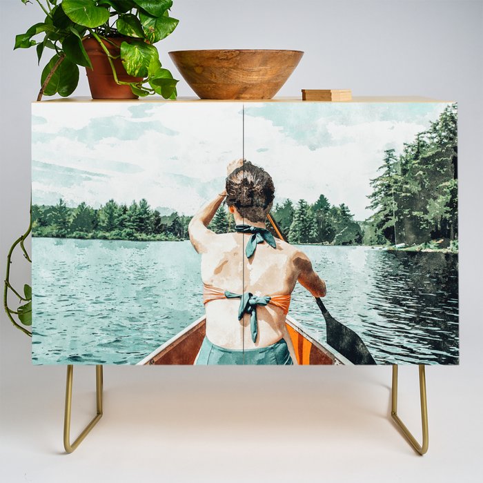 Row Your Own Boat | Woman Empowerment Confidence Painting | Positive Growth Mindset Boho Adventure  Credenza Gallery Image 1