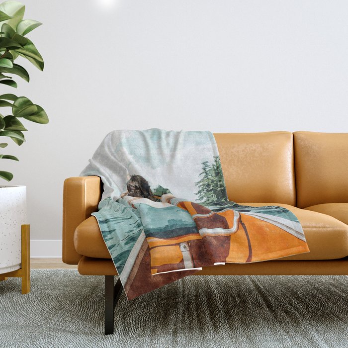 Row Your Own Boat | Woman Empowerment Confidence Painting | Positive Growth Mindset Boho Adventure  Throw Blanket Gallery Image 1