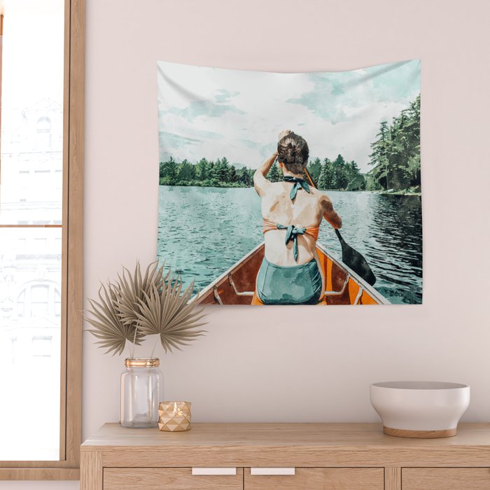 Row Your Own Boat | Woman Empowerment Confidence Painting | Positive Growth Mindset Boho Adventure  Wall Tapestry Gallery Image 2