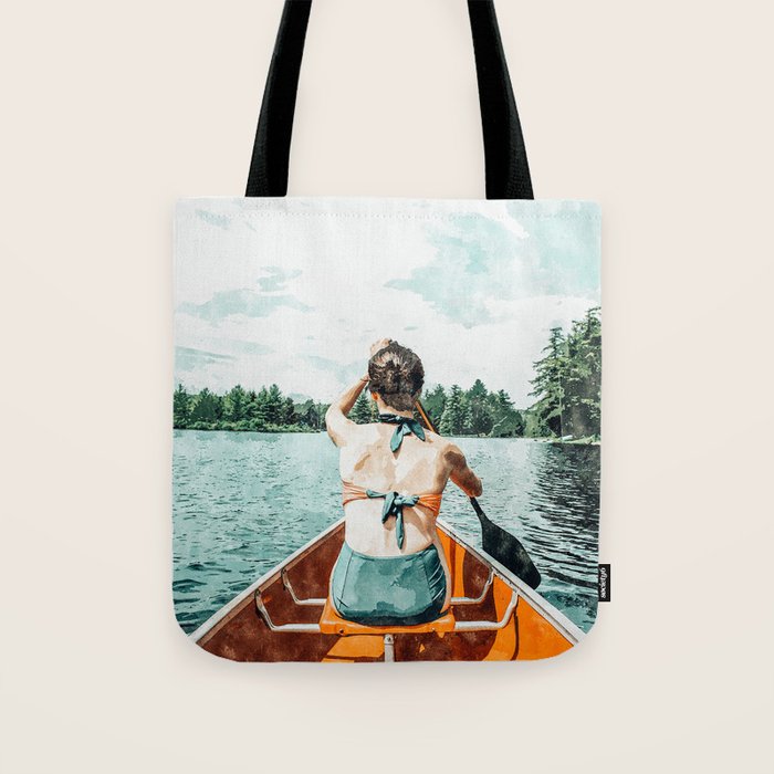 Row Your Own Boat | Woman Empowerment Confidence Painting | Positive Growth Mindset Boho Adventure  Tote Bag Gallery Image 1