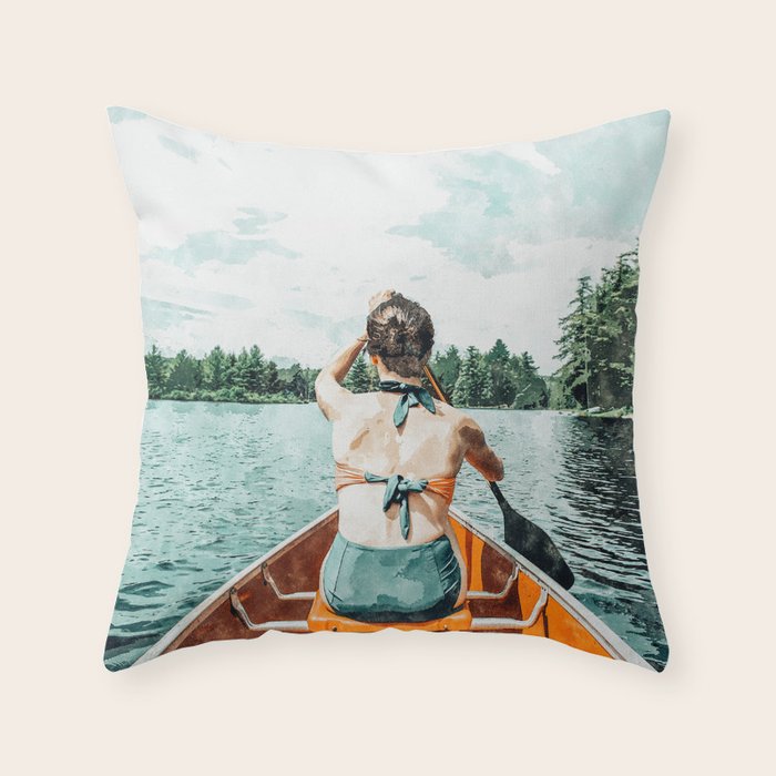 Row Your Own Boat | Woman Empowerment Confidence Painting | Positive Growth Mindset Boho Adventure  Throw Pillow Gallery Image 6