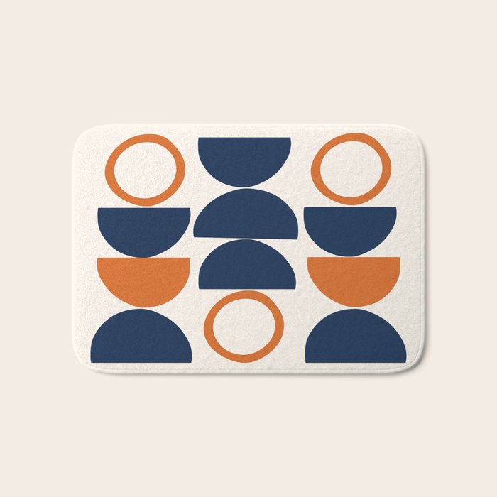 Abstract Shapes 19 in Orange and Navy Blue Bath Mat Gallery Image 1