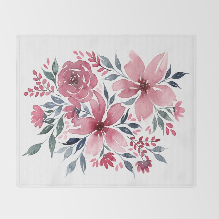 Modern Watercolor Florals No. 2 Throw Blanket Gallery Image 2