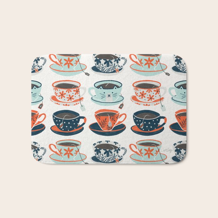 Tea Time - Coral & Teal Bath Mat Gallery Image 1