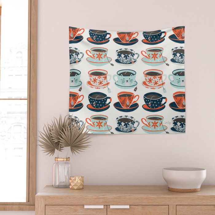 Tea Time - Coral & Teal Wall Tapestry Gallery Image 2
