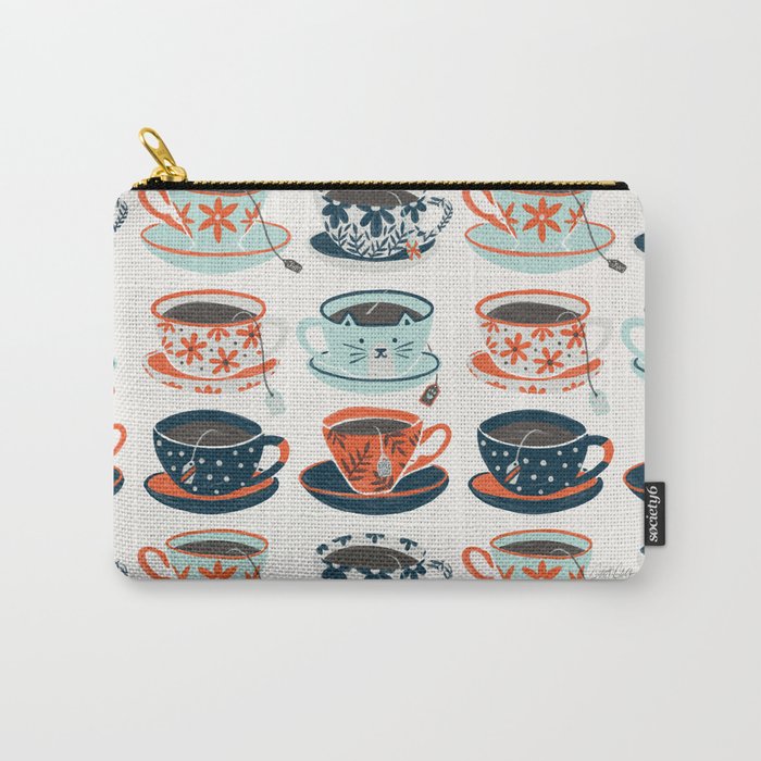Tea Time - Coral & Teal Carry All Pouch Gallery Image 1