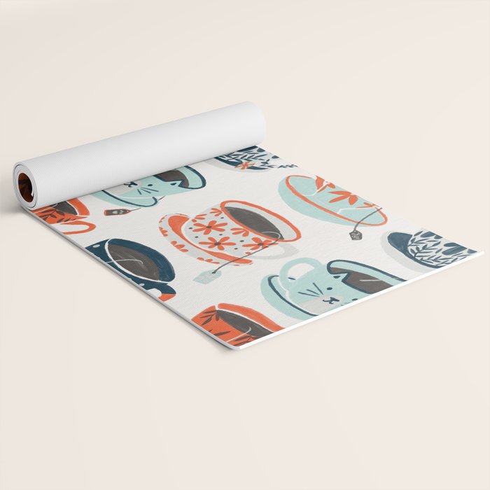 Tea Time - Coral & Teal Yoga Mat Gallery Image 2