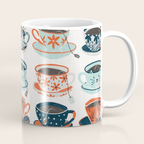 Tea Time - Coral & Teal Coffee Mug Gallery Image 1