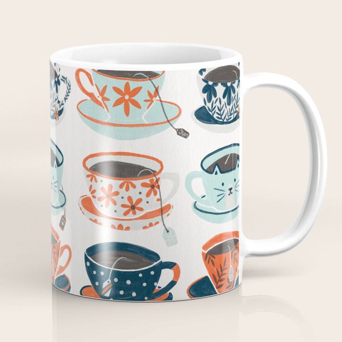 Tea Time - Coral & Teal Coffee Mug Gallery Image 1
