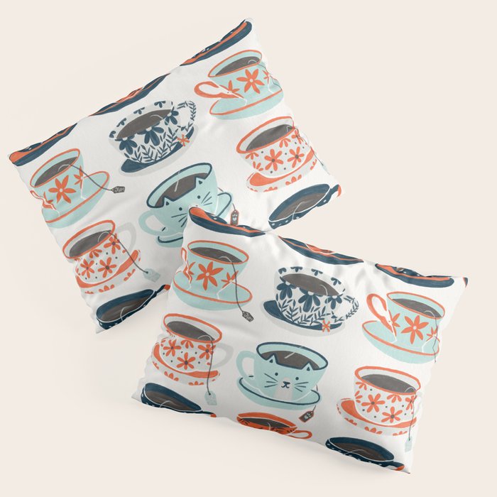 Tea Time - Coral & Teal Pillow Sham Gallery Image 3