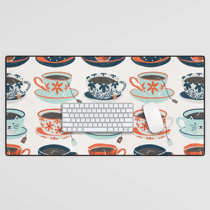 Tea Time - Coral & Teal Desk Mat Gallery Image 1