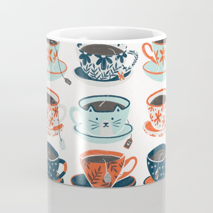 Tea Time - Coral & Teal Coffee Mug Gallery Image 4