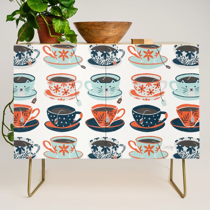 Tea Time - Coral & Teal Credenza Gallery Image 1