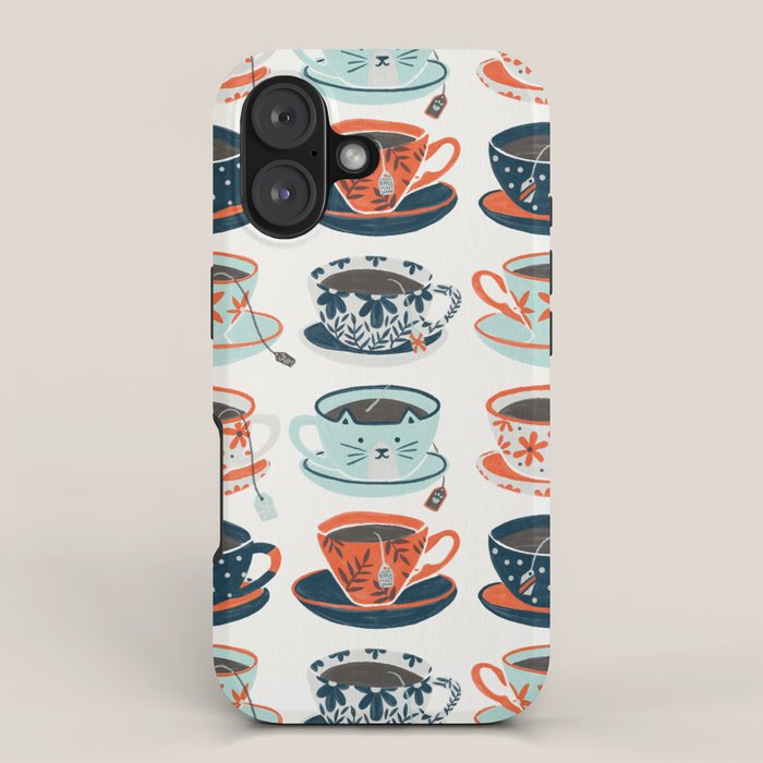 Tea Time - Coral & Teal iPhone Case Gallery Image 1
