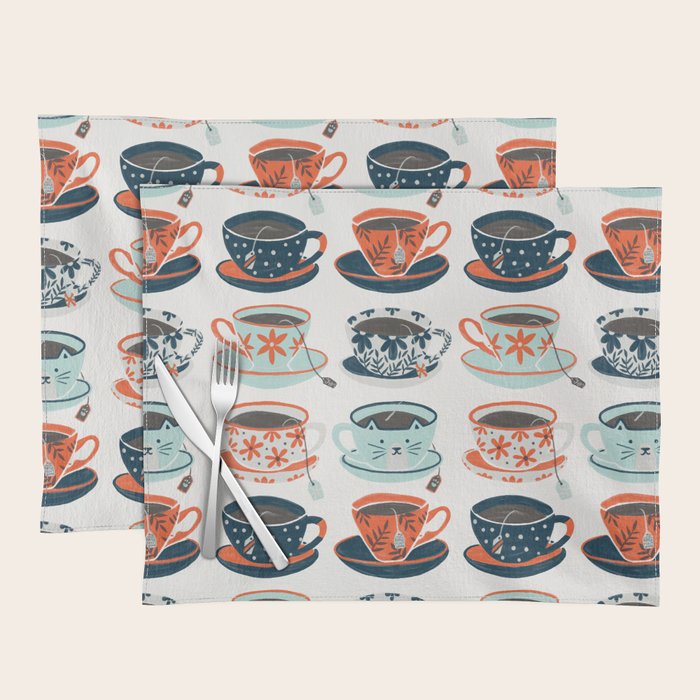 Tea Time - Coral & Teal Placemat Gallery Image 1