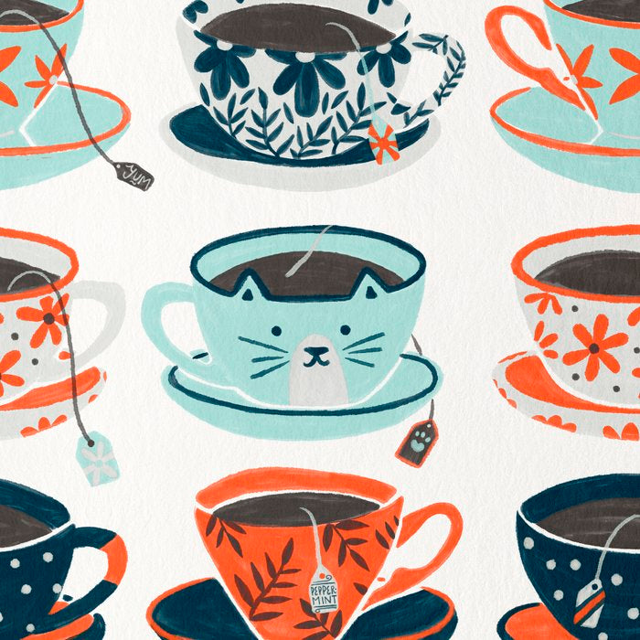 Tea Time - Coral & Teal Coffee Mug Gallery Image 2