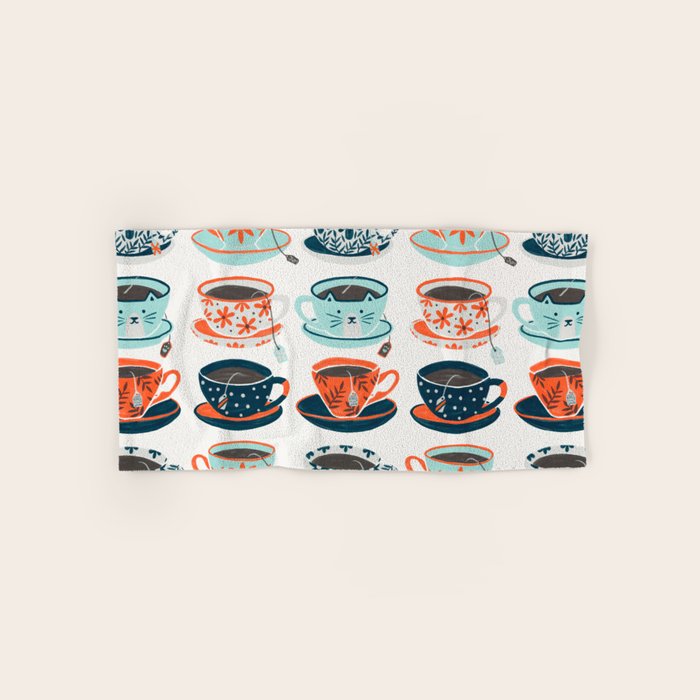Tea Time - Coral & Teal Bath Towel Gallery Image 1