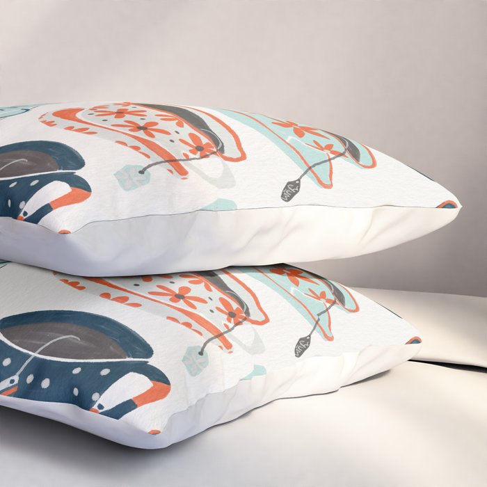 Tea Time - Coral & Teal Pillow Sham Gallery Image 3