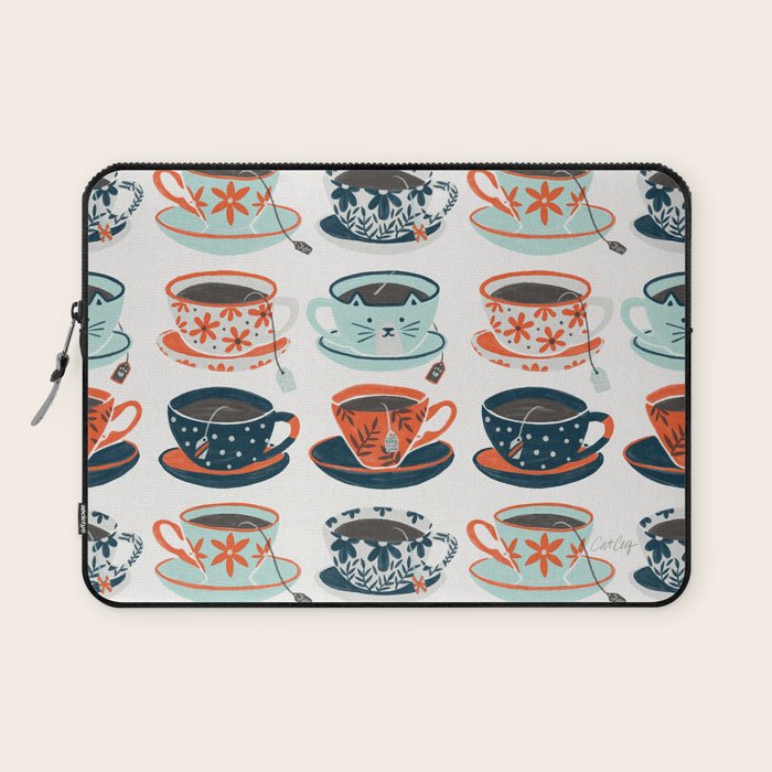 Tea Time - Coral & Teal Laptop Sleeve Gallery Image 1