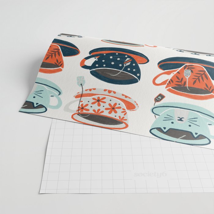 Tea Time - Coral & Teal Wrapping Paper Gallery Image 2