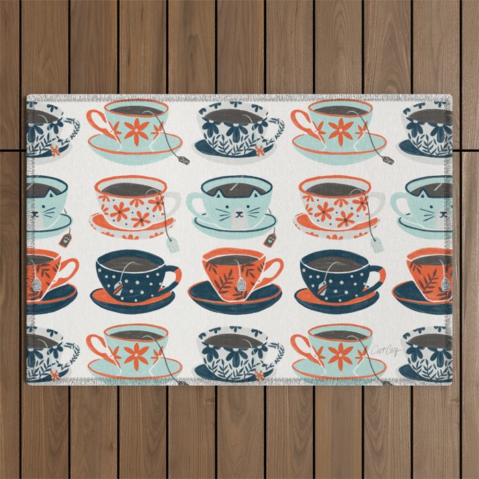 Tea Time - Coral & Teal Outdoor Rug Gallery Image 1