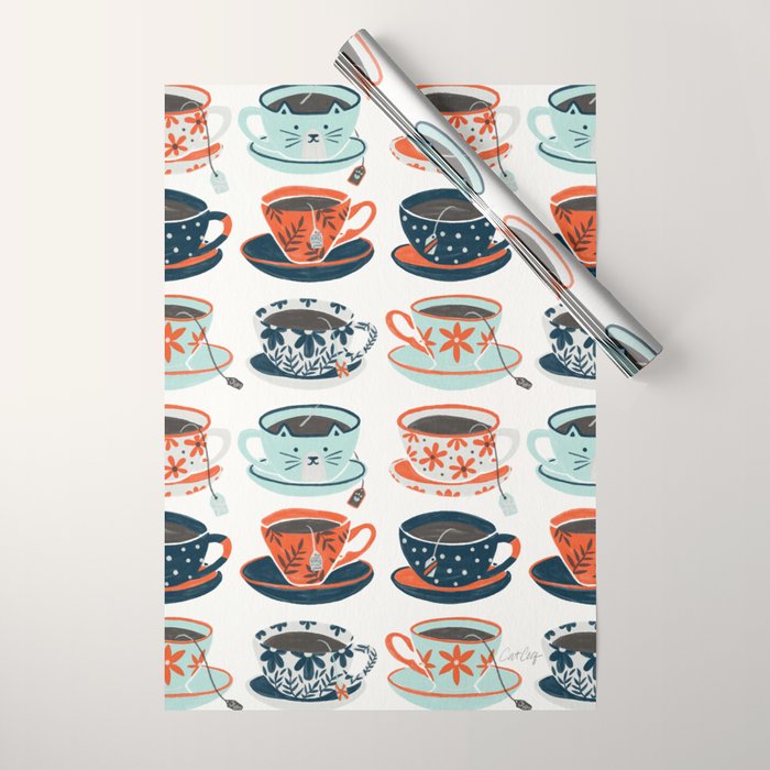Tea Time - Coral & Teal Wrapping Paper Gallery Image 1