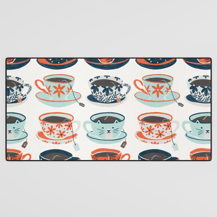 Tea Time - Coral & Teal Desk Mat Gallery Image 3