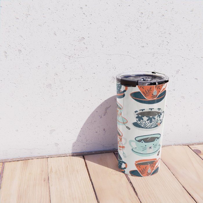 Tea Time - Coral & Teal Travel Mug Gallery Image 4