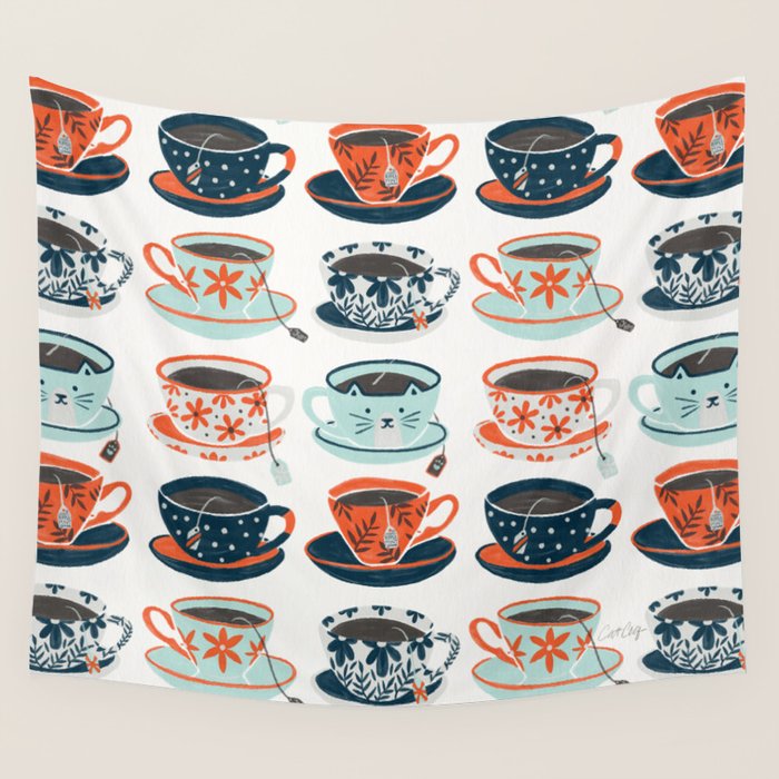 Tea Time - Coral & Teal Wall Tapestry Gallery Image 4