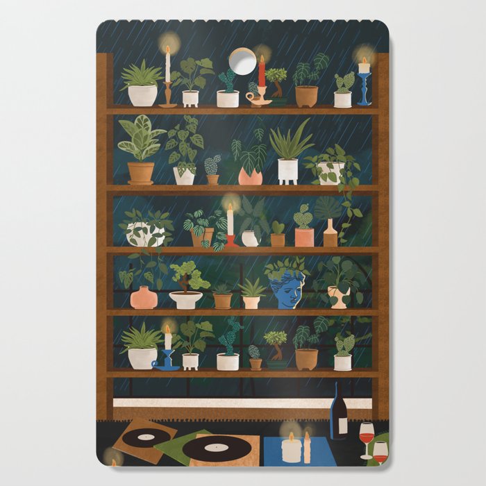 Plant Shelves Rainy Night Cutting Board Gallery Image 1