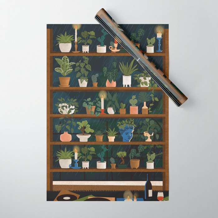 Plant Shelves Rainy Night Wrapping Paper Gallery Image 1