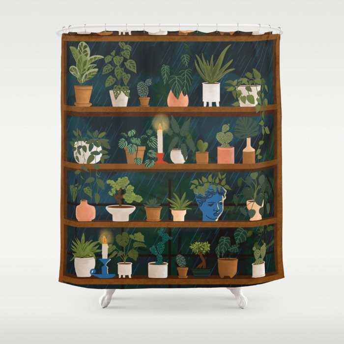 Plant Shelves Rainy Night Shower Curtain Gallery Image 1